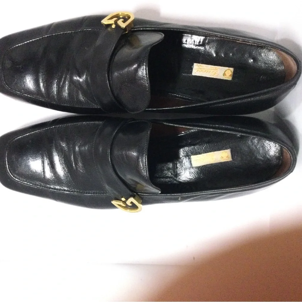Gucci Black Leather Men's Oxford Loafers with Gold Hardware
